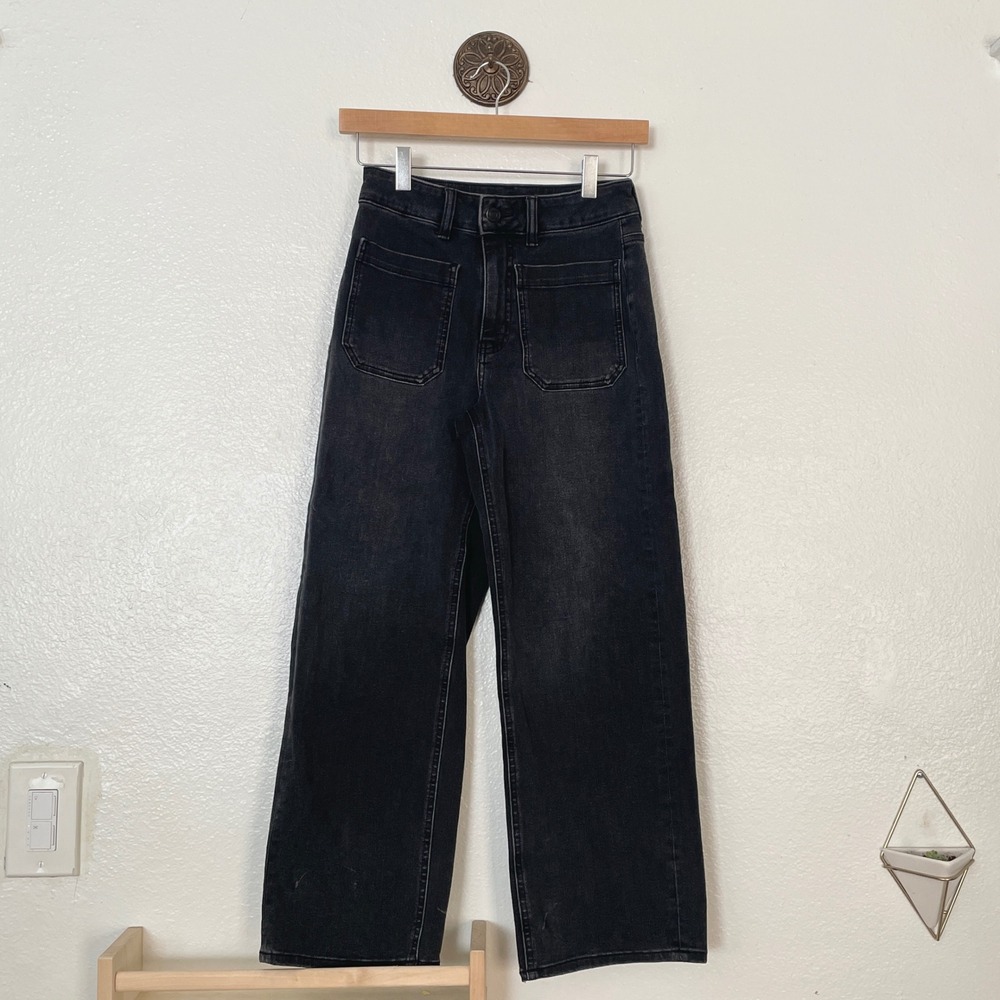 Quince High-Rise Wide Leg Jeans Faded Black Patch Pocket Denim Size 25